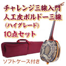 ボルドーチャレンジ三線入門10点セット/ソフトケース　【人工皮ボルドー三線ハイグレード】